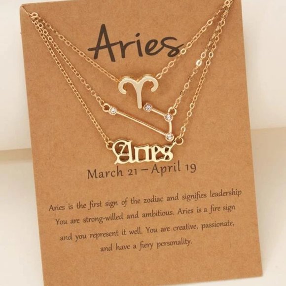 3pc Aries Zodiac Golden Necklaces - Picture 1 of 3